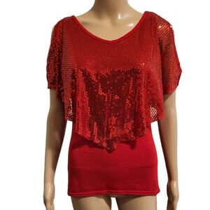 2 in1 Sequin Poncho Top (RED)